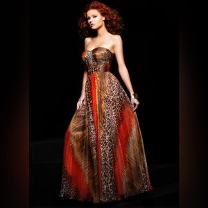 Alisha Hill Leopard Print Orange Ombré Gemstone Formal Gown